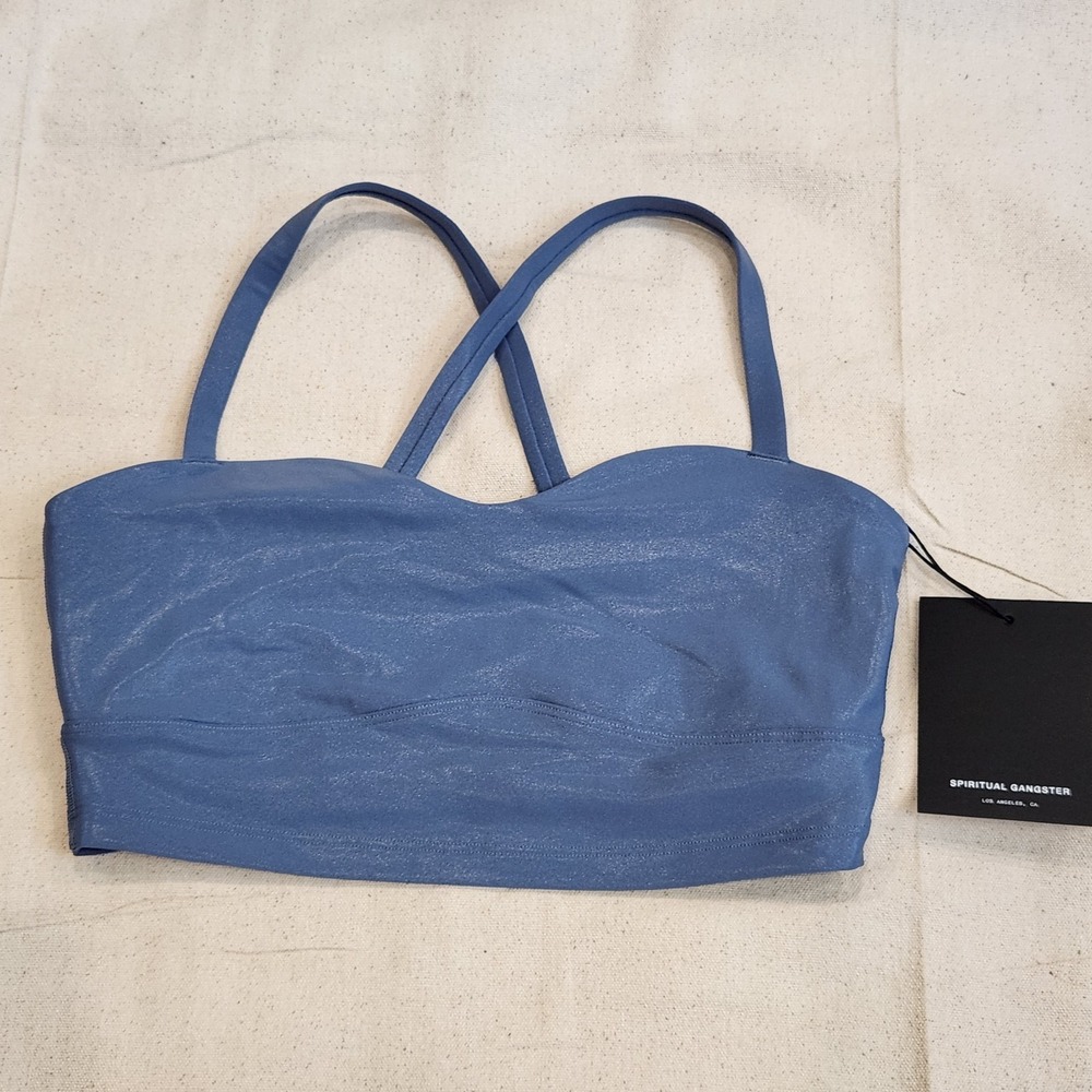New Spiritual Gangster Selena High Gloss Sports Bra Blue Small S $88